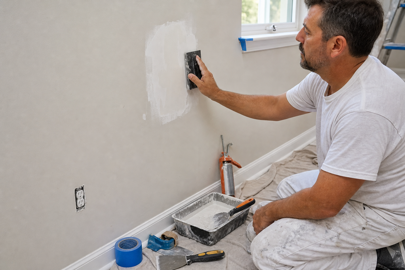 Drywall patch and paint prep work at a Florida home